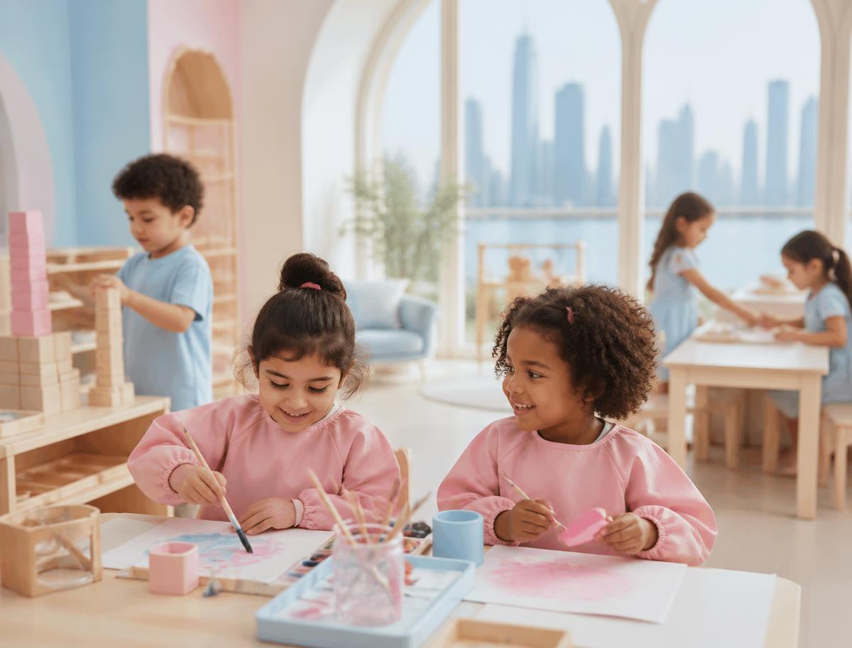 Children creating art together at Mini Me Nursery